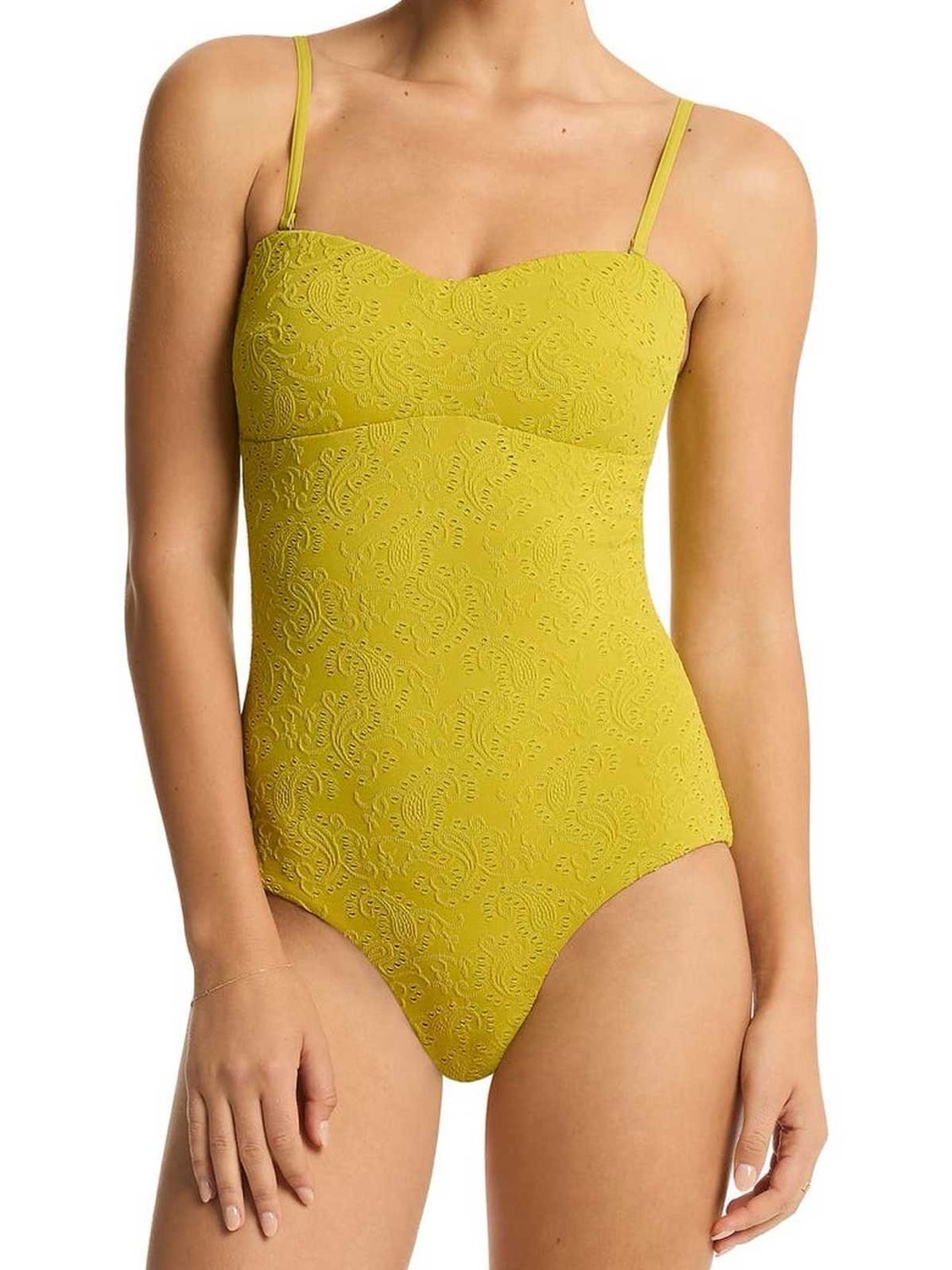 Sea Level Swim Chartreuse Textured One-Piece Swimsuit